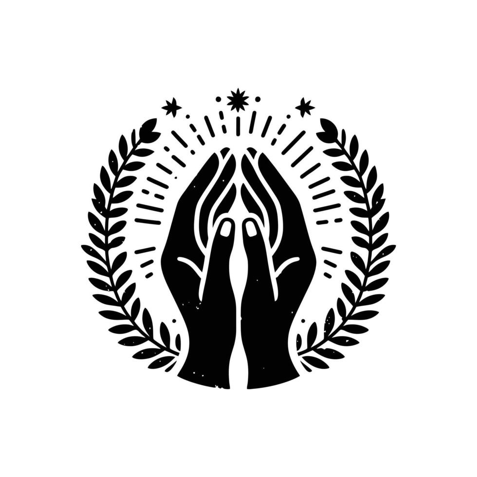 Hands in Prayer with Glowing Rays Religious Worship and Meditation Illustration vector