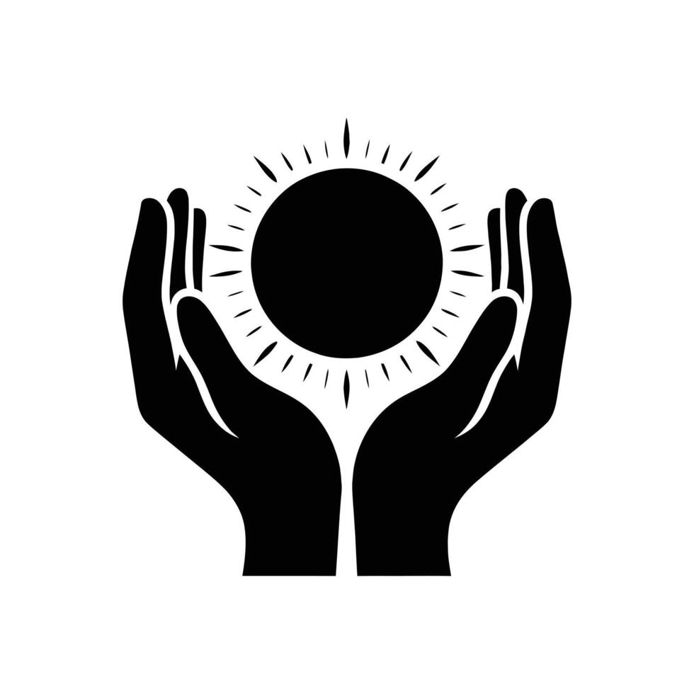Silhouette of Uplifted Hands with Rays of Light Worship and Meditation Art vector