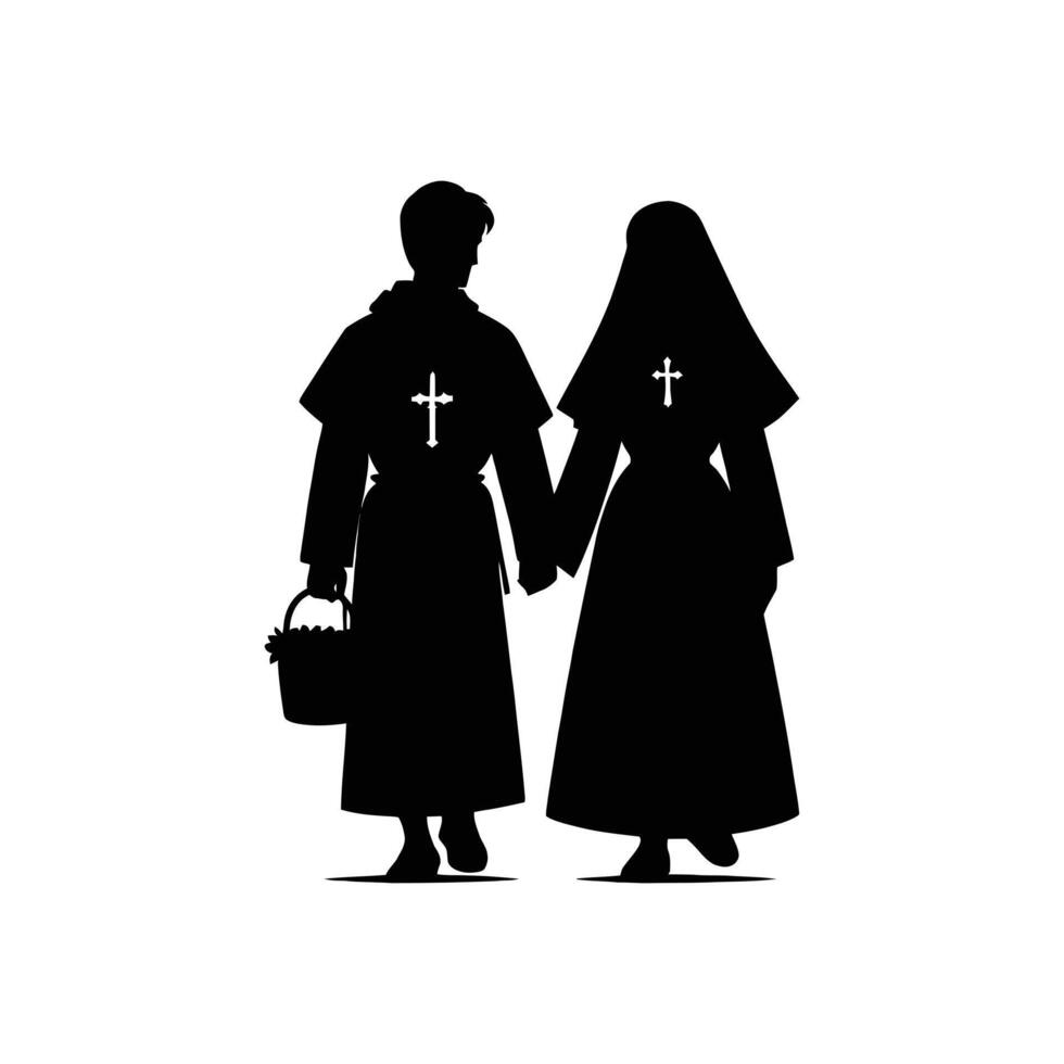 Black Silhouette of Pilgrim Couple Illustration for Faith-Based Projects vector