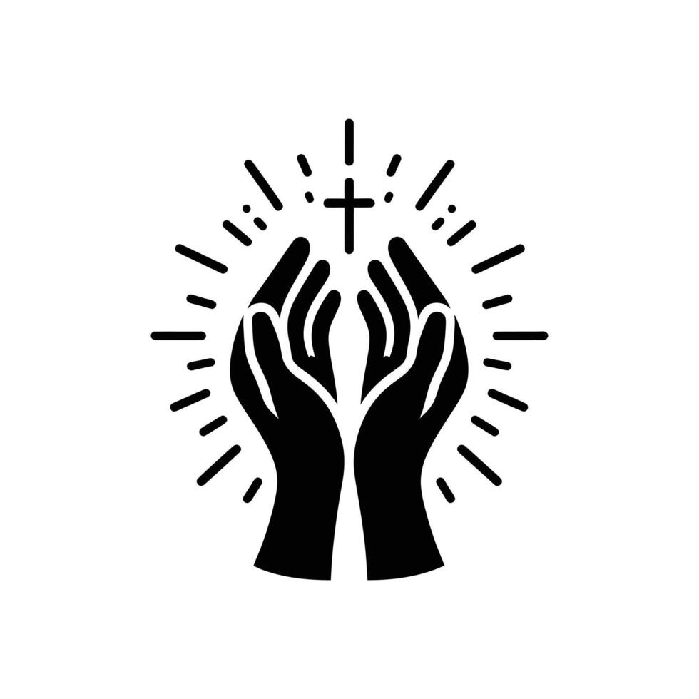 Silhouette of Hands in Prayer with Radiating Light Spirituality and Faith Illustration vector