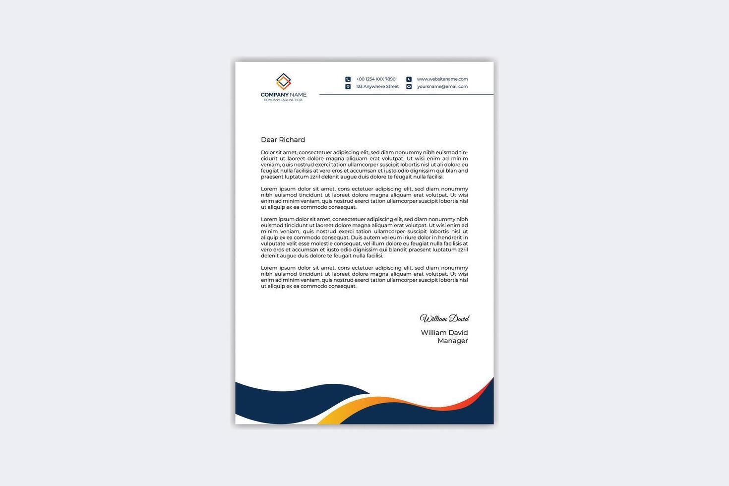 Most popular Modern letterhead template with yellow, orange and navy blue color vector