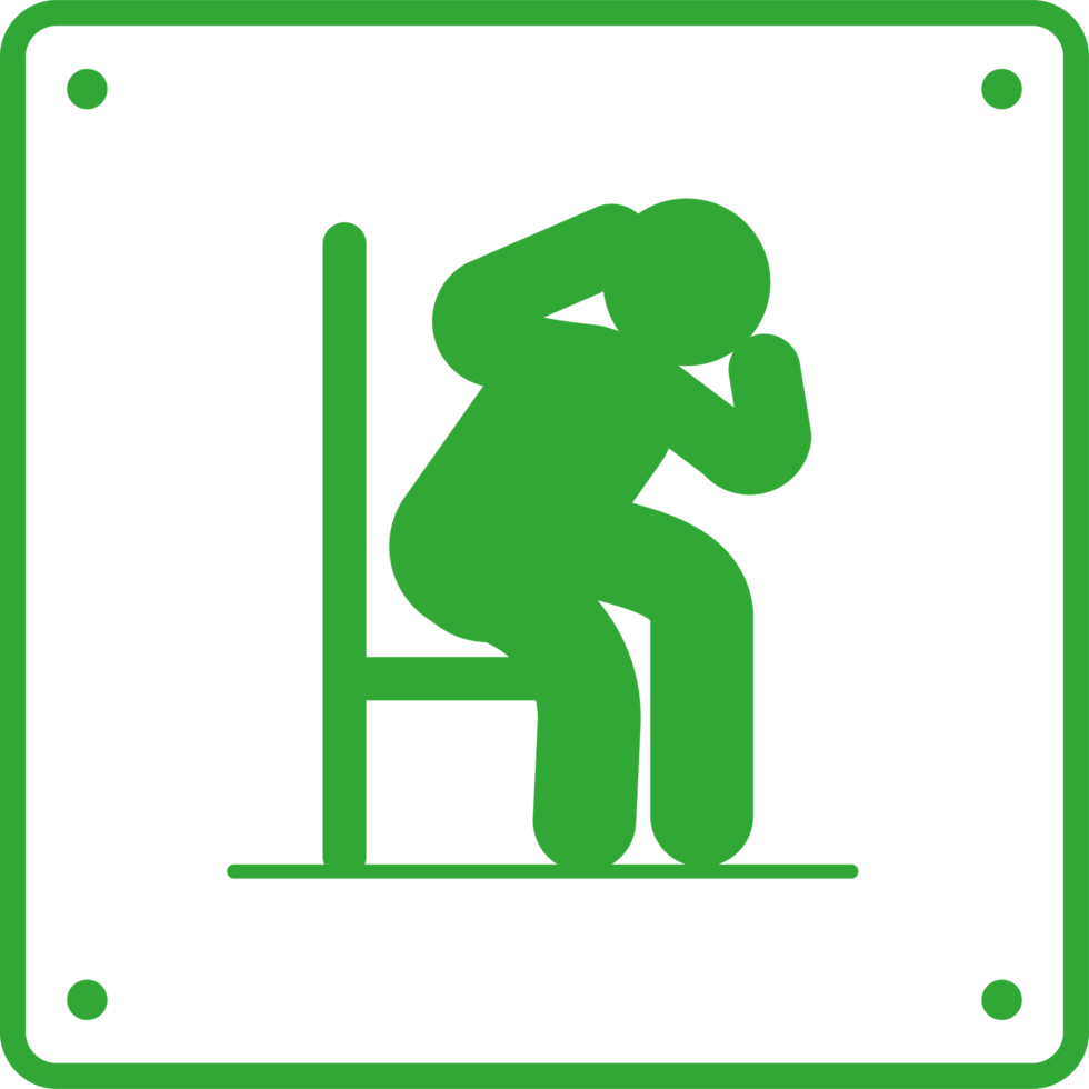 A green sign with a man sitting on a chair png