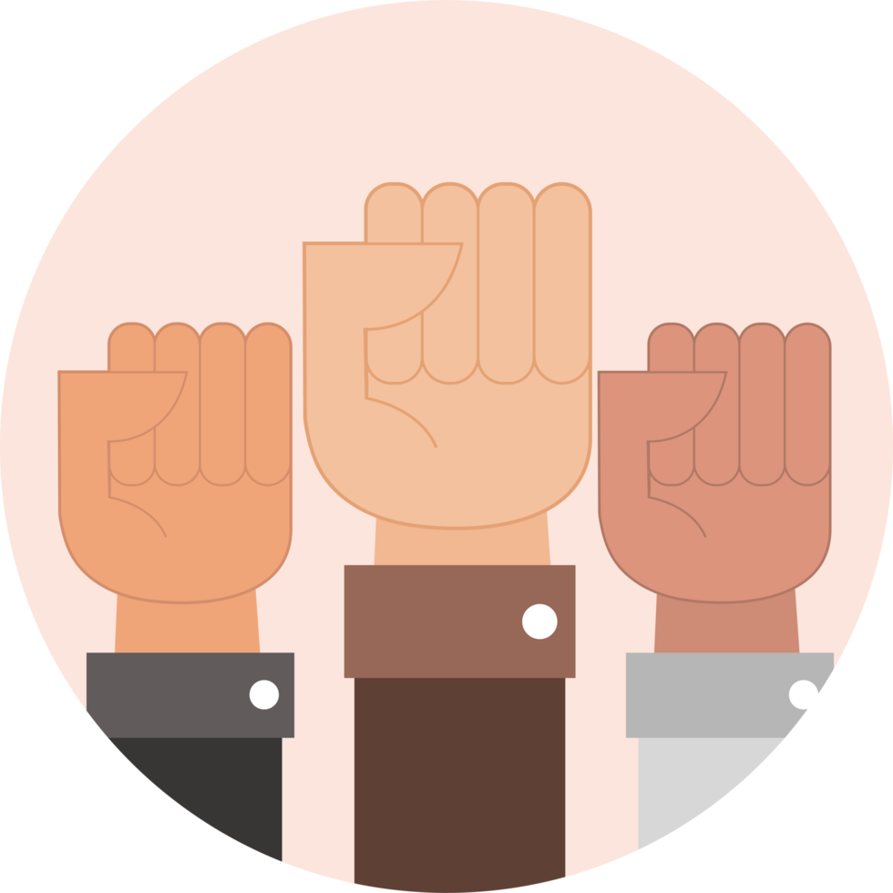 A group of hands with their fists up png