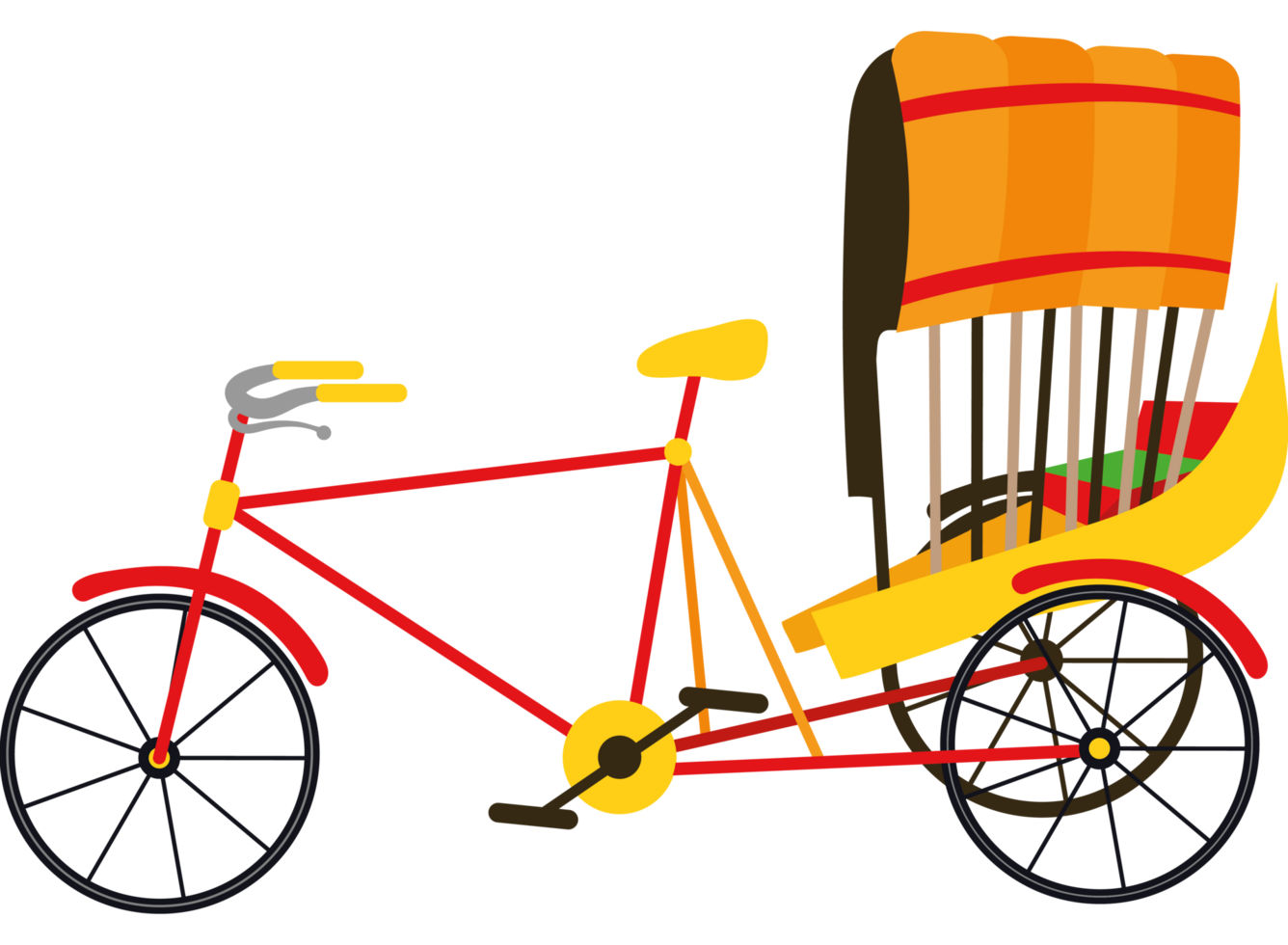 A red and yellow bike with a basket on the back png
