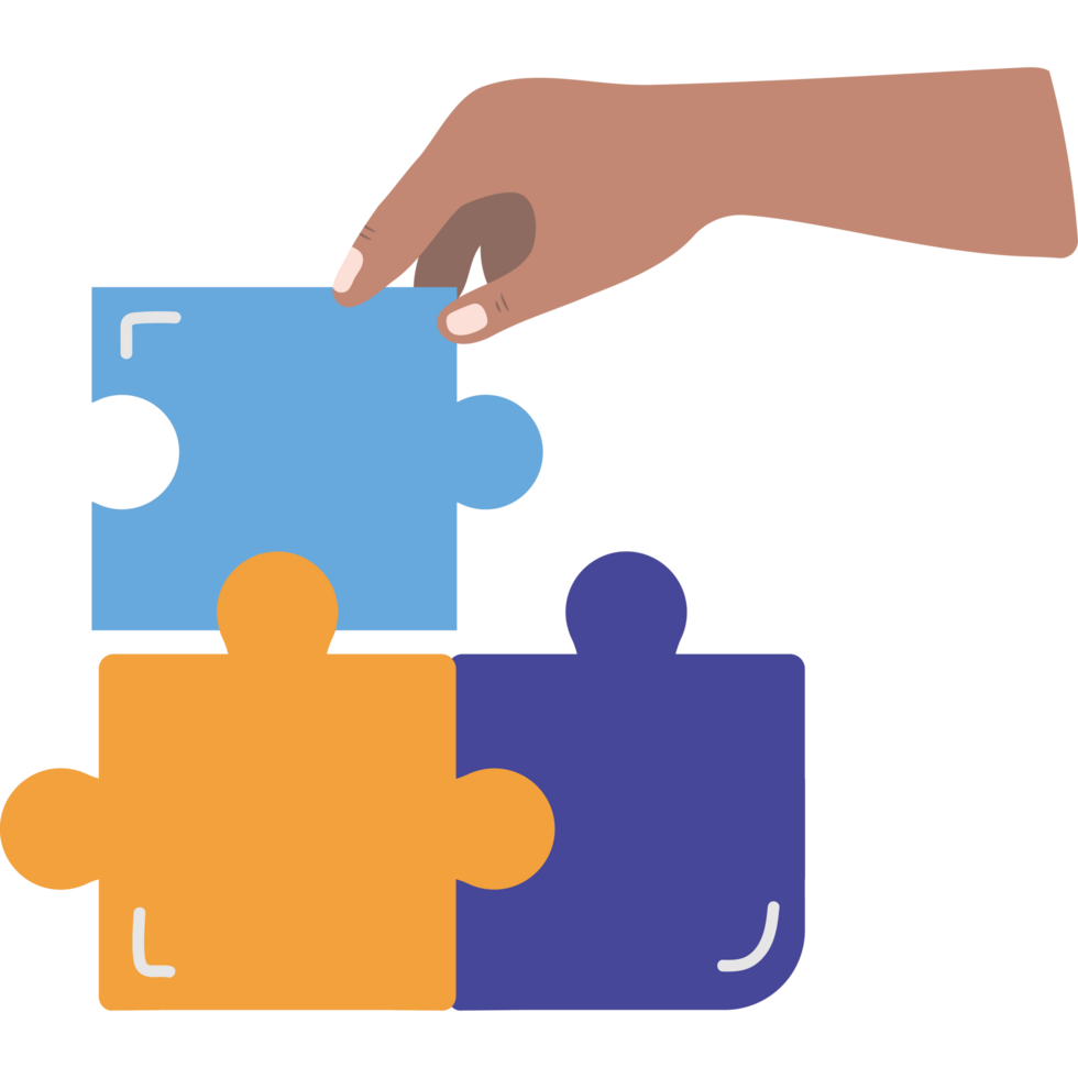 A hand holding a puzzle piece with two pieces png