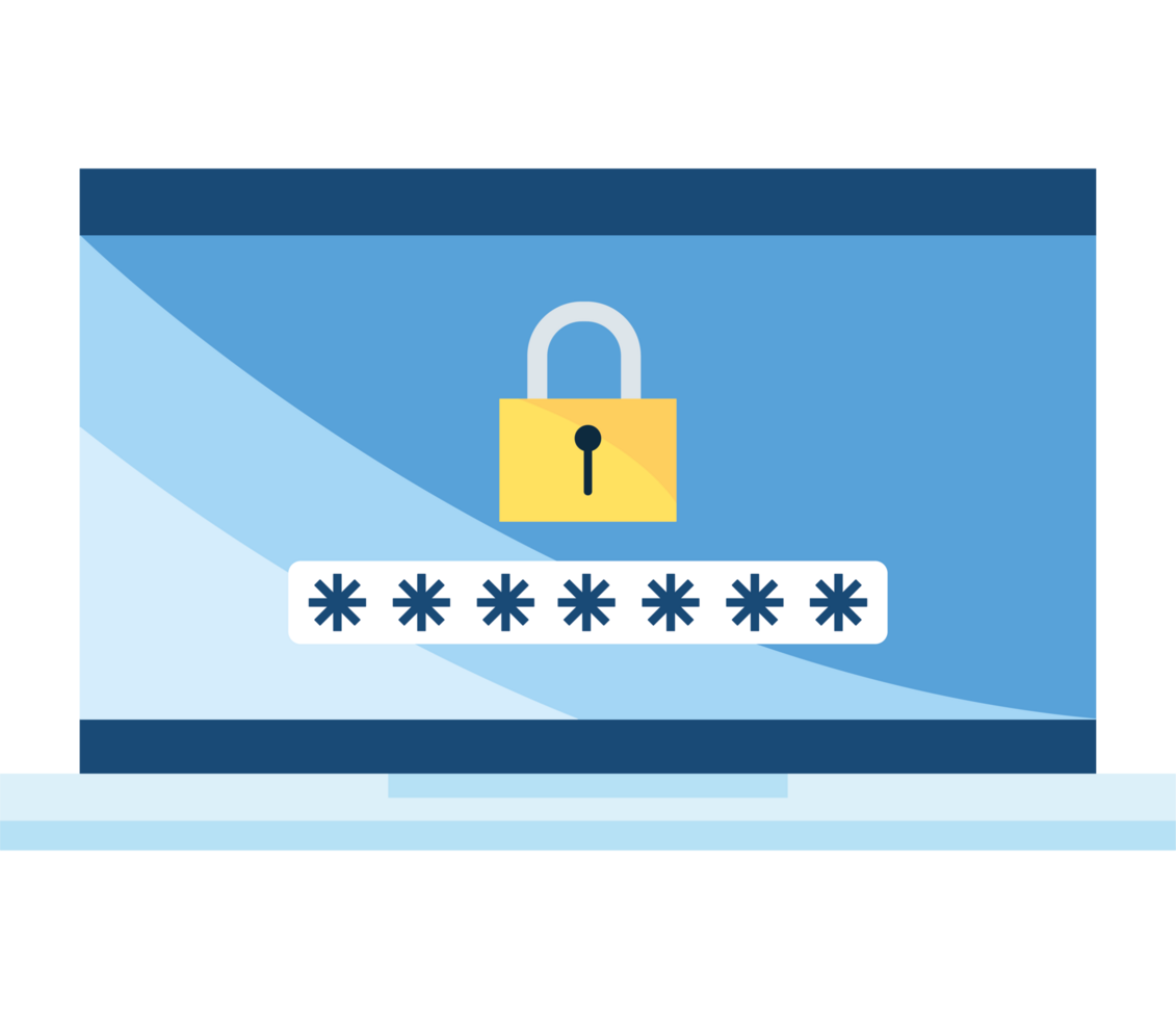 A laptop with a padlock on it png