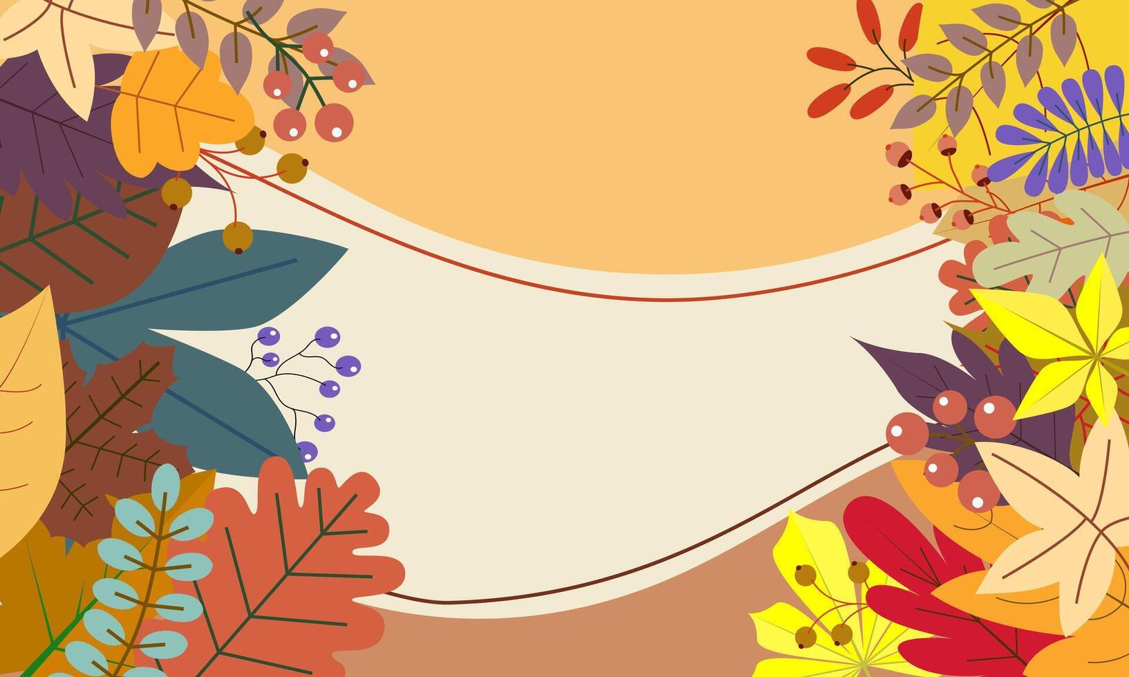 Trendy modern art style abstract autumn poster or cover with bright beautiful leaves and plants. Fall background, web banner, or flyer design. Template for advertising, print, packaging, social media vector