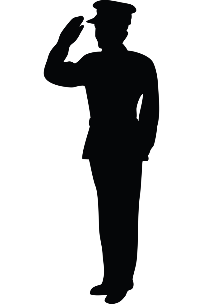 A silhouette of a man saluting png