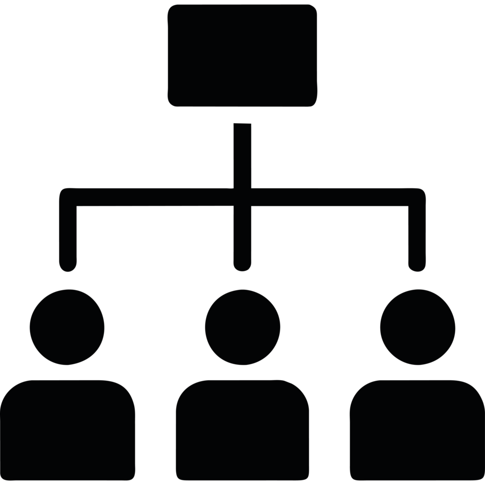 An organization chart with people standing in front of it png