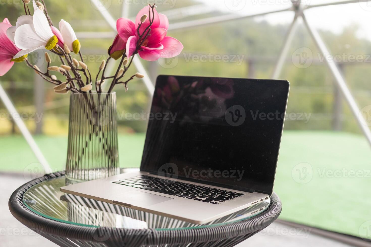 Laptop computer displaying the blank screen. photo