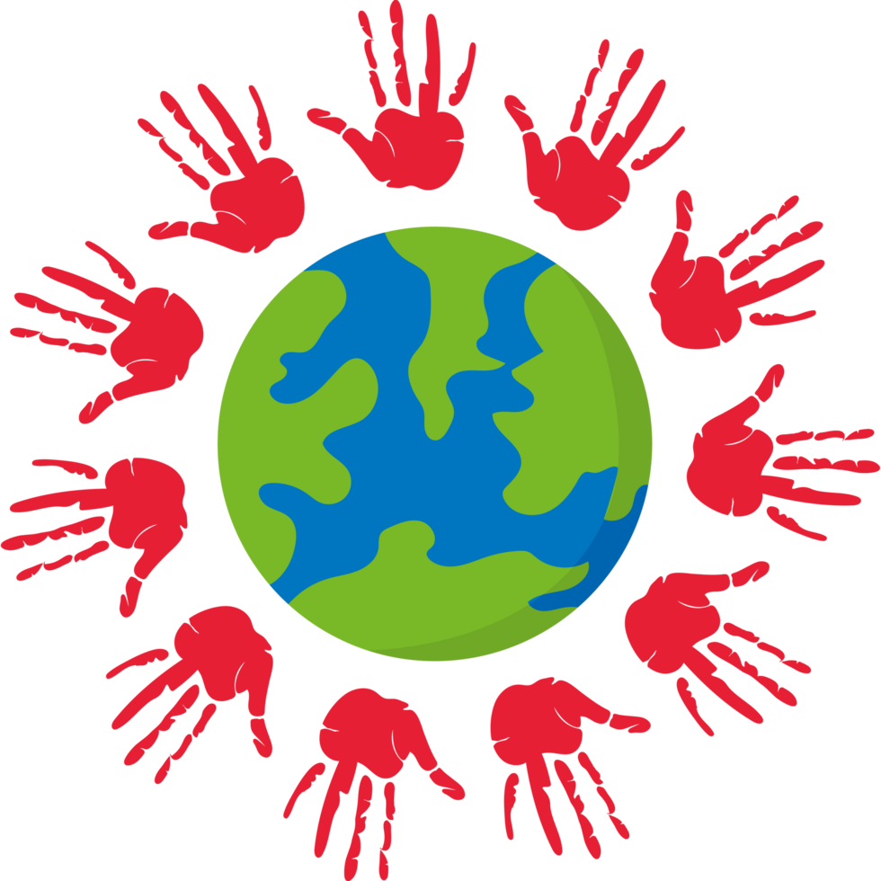A red hand print around the earth png