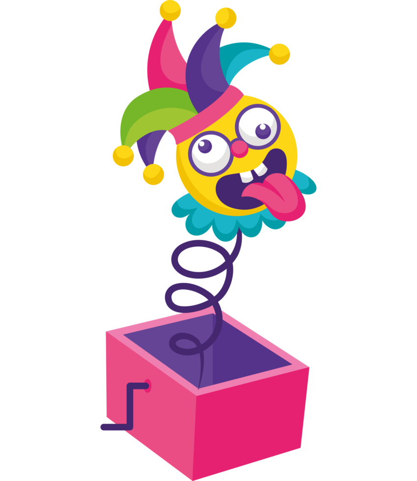A cartoon clown with a tongue sticking out of a box png