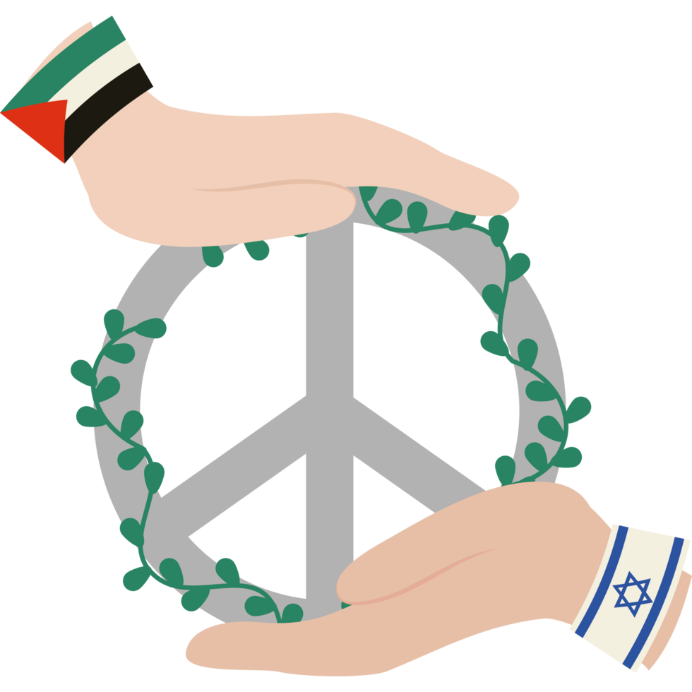 Two hands holding a peace sign with a green wreath png