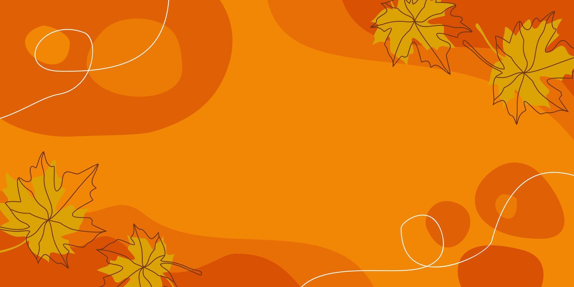 Autumn background orange colors abstract shapes, waves and leaves pattern with empty space for text. Template for banner, poster, social media vector