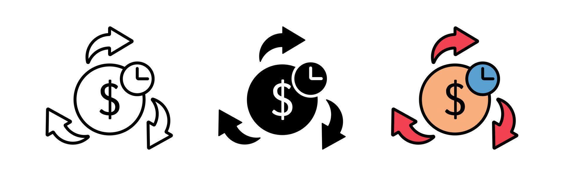 collection of payment processing icons. dollar symbol with clock sign and arrow. modern design vector
