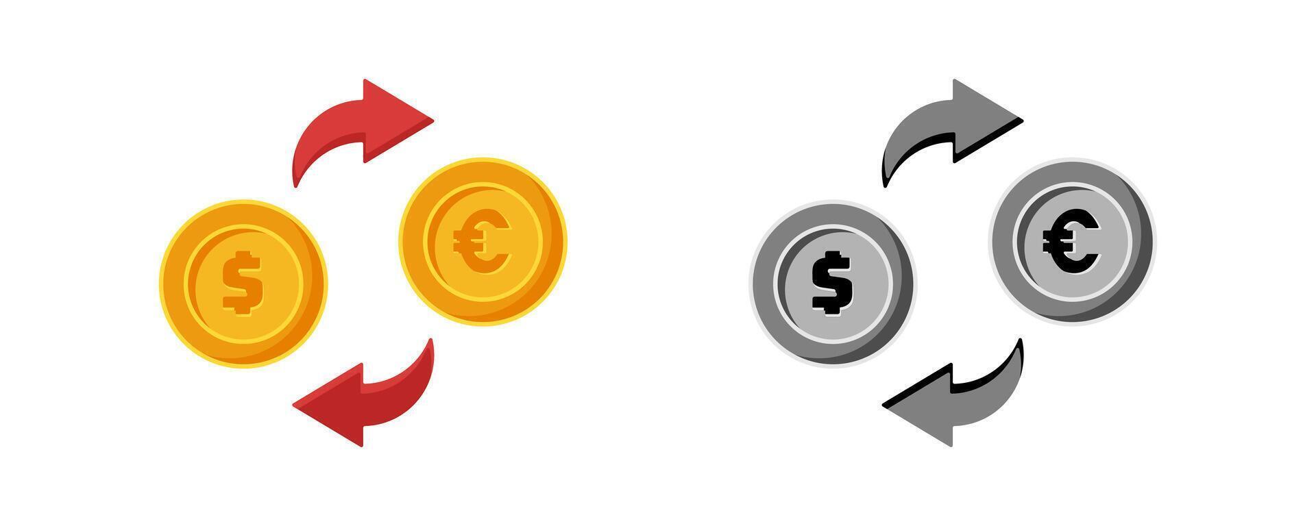 collection of currency exchange icons, dollar and euro exchange symbols. modern design isolated on white background vector