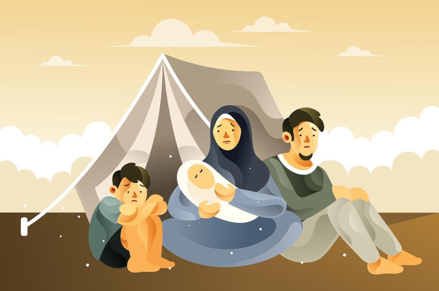 The Refugee Family Life in the Refugee Camp vector