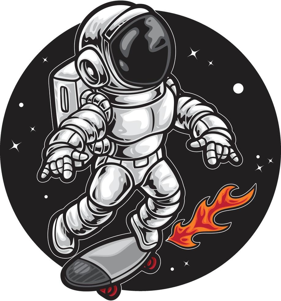 Astronaut Skateboard Illustration vector