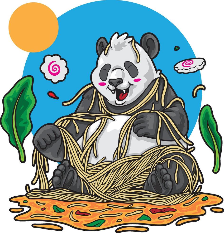 Panda Playing Noodles Illustration vector