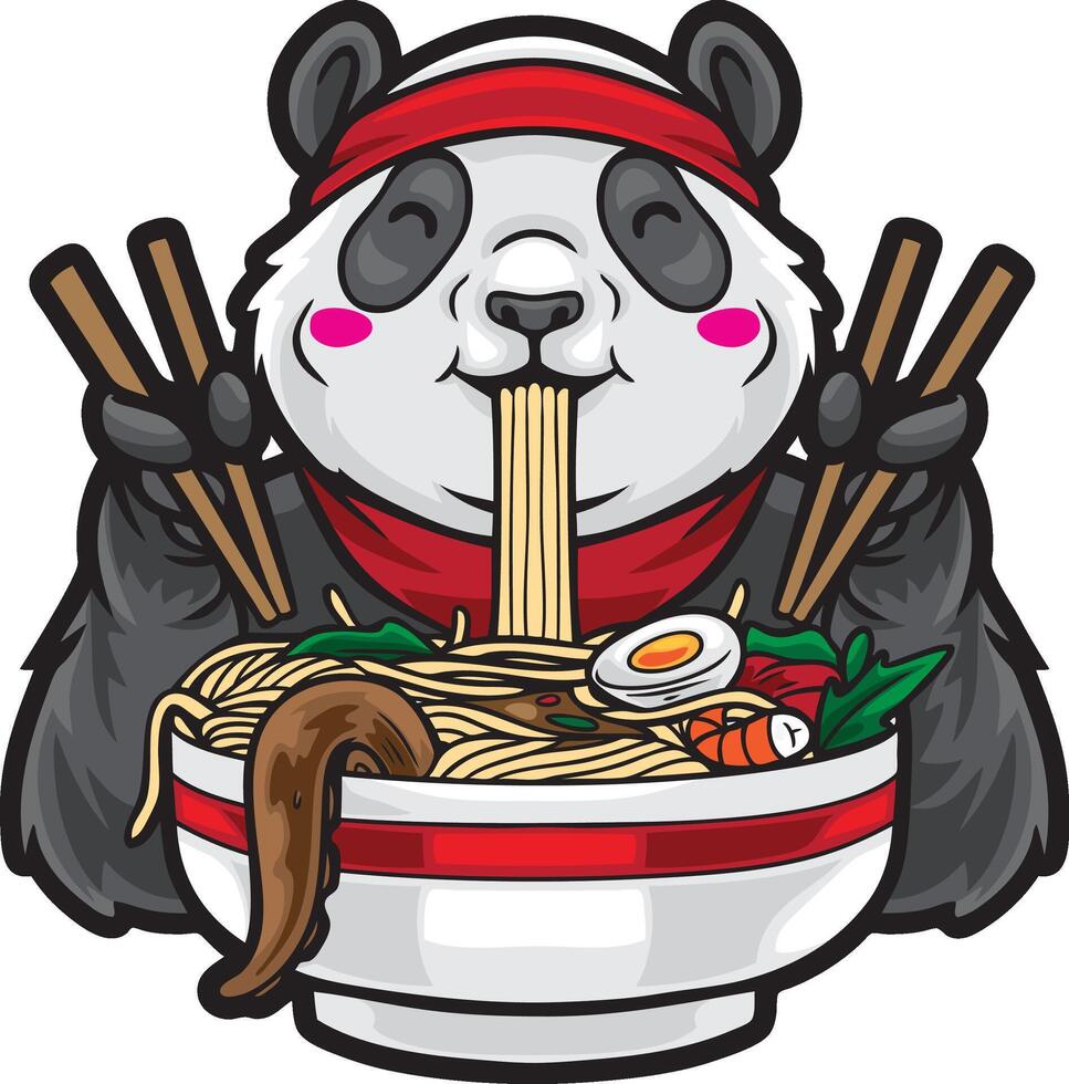 Panda Eating Noodles Illustration vector