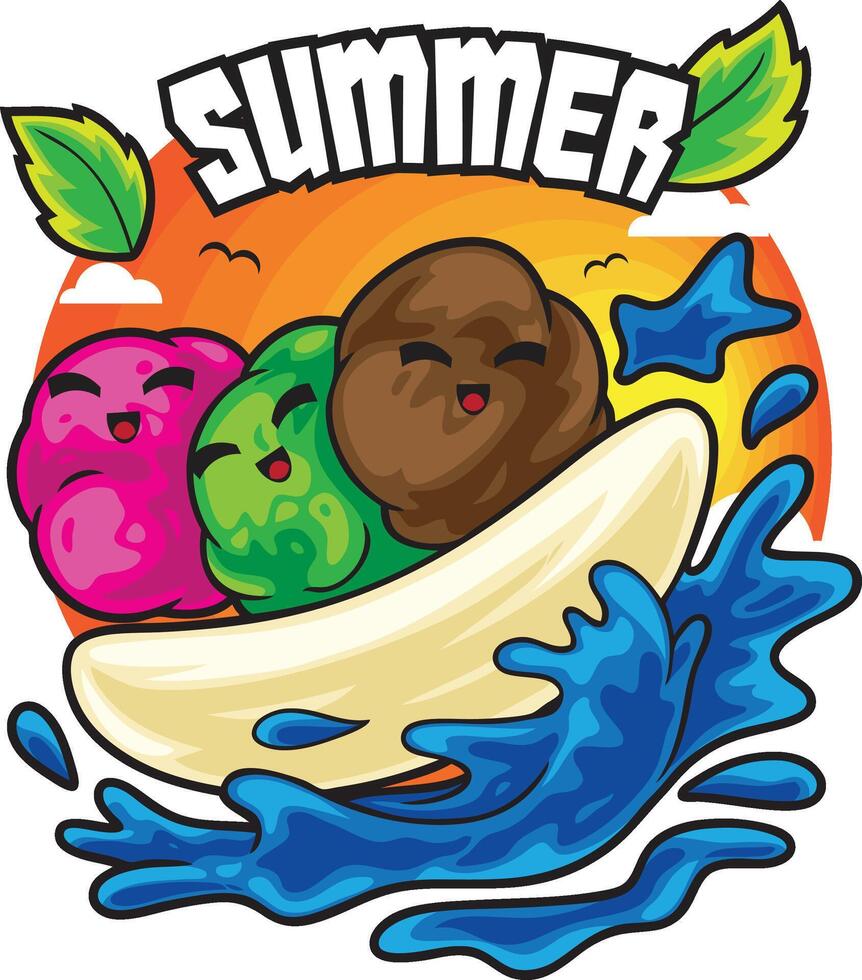 Banana Ice Cream Summer Illustration vector