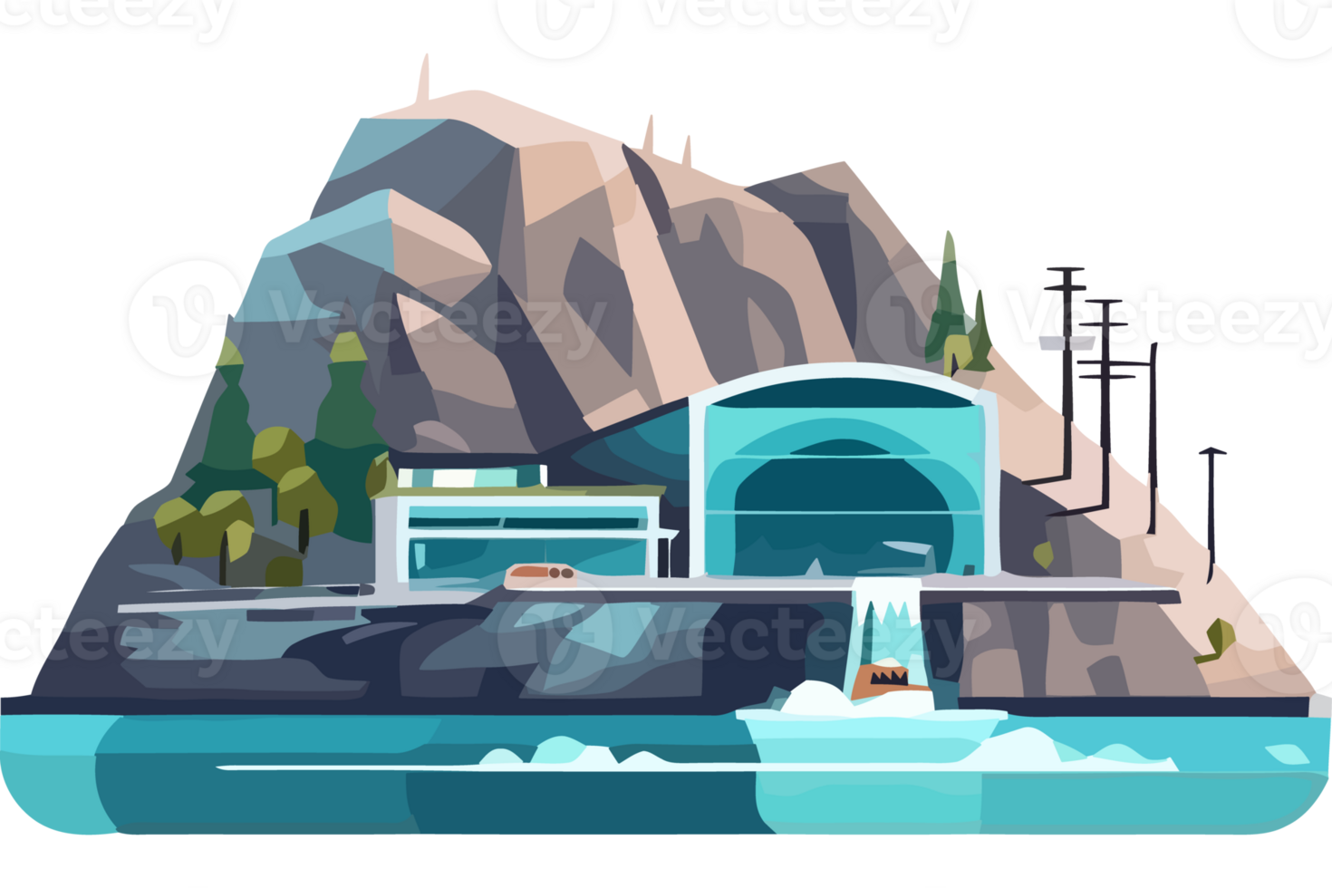 A cartoon mountain with a house on top png