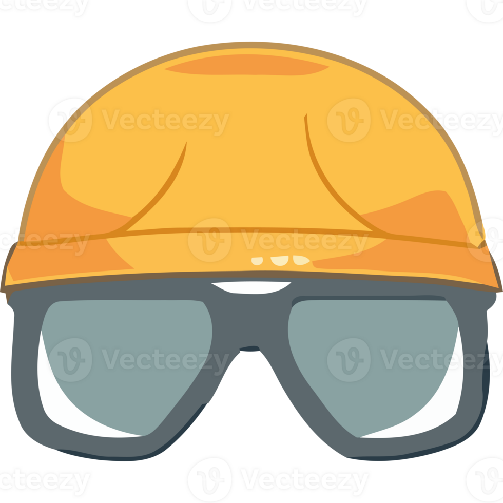 A yellow hard hat with glasses on it png
