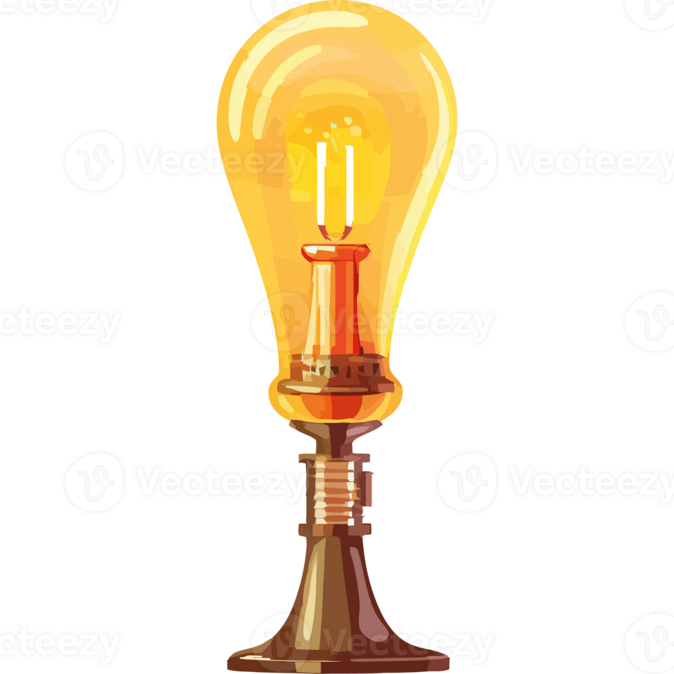 An illustration of a light bulb on a stand png