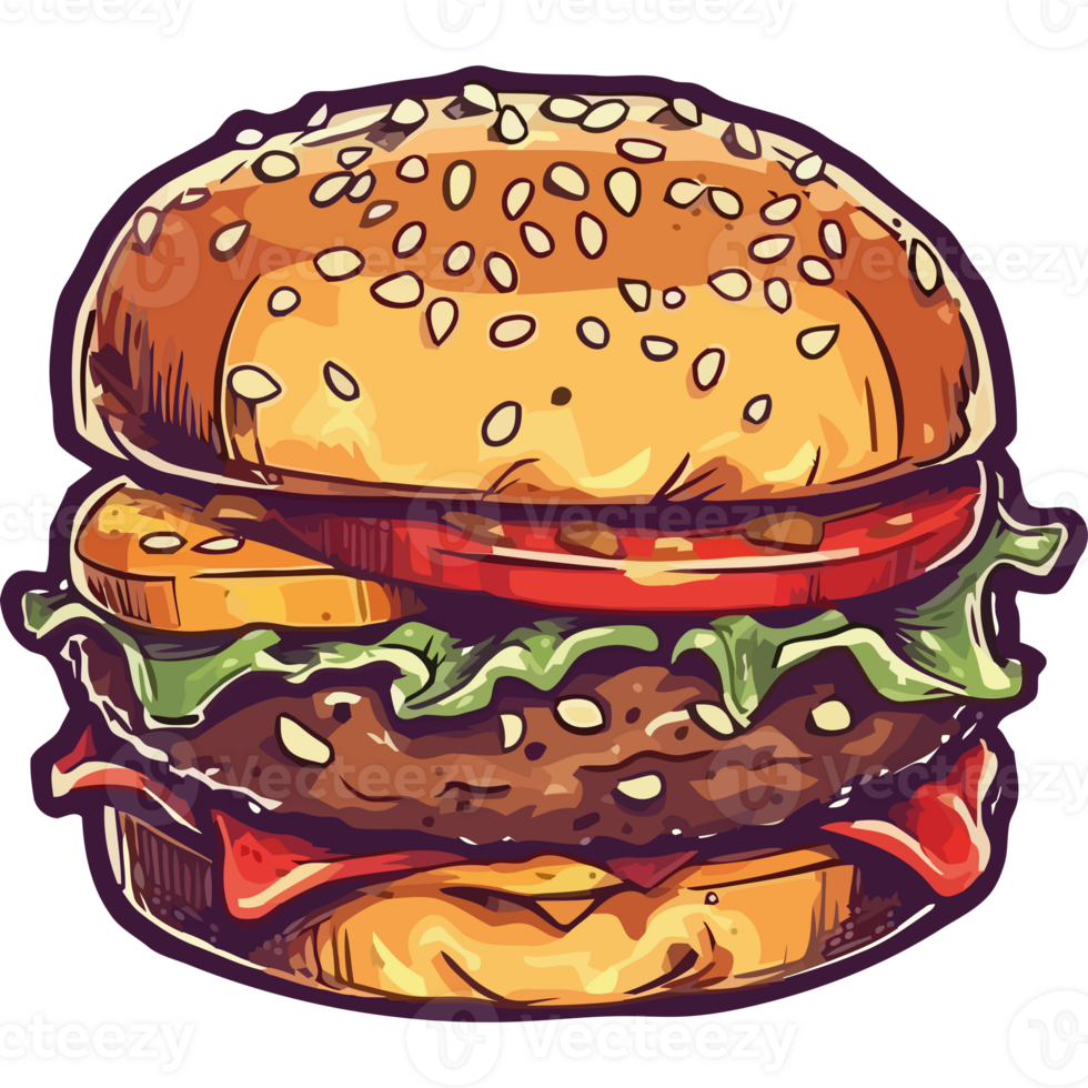 A hamburger is shown in a drawing style png