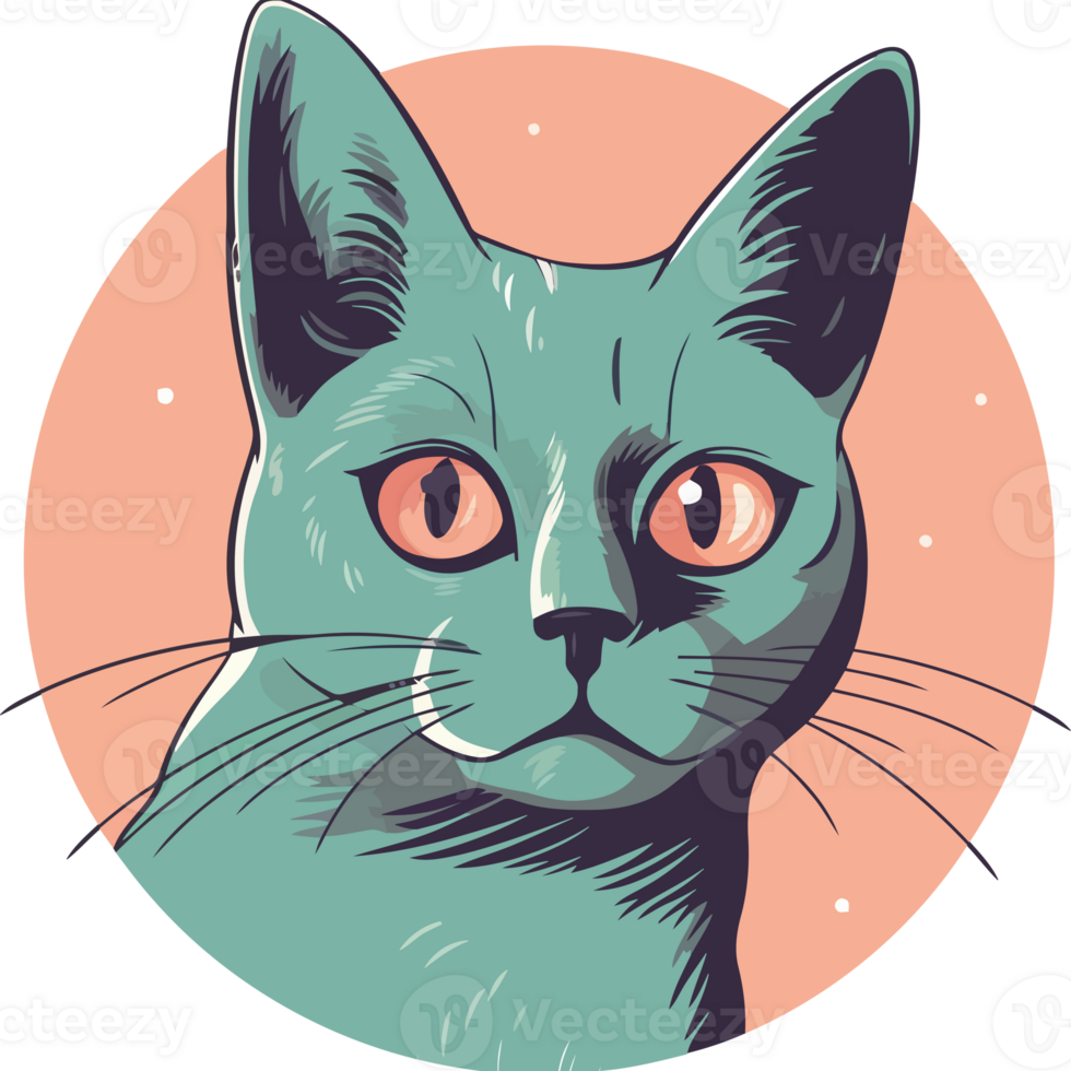A cat with bright red eyes is in a circle png