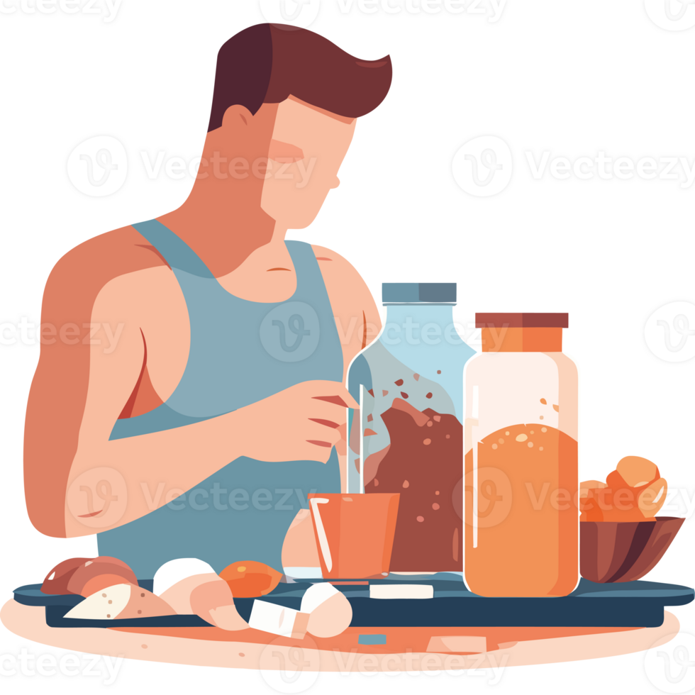 A man is making a smoothie in a kitchen png