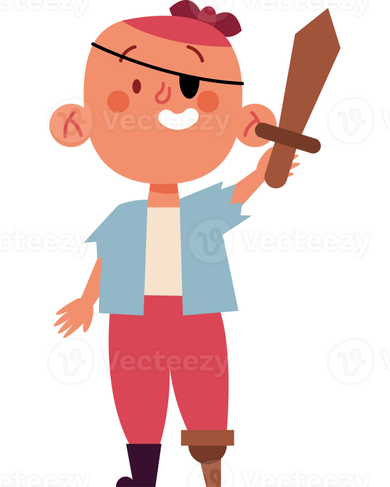 Cartoon pirate boy with sword and eye patch png
