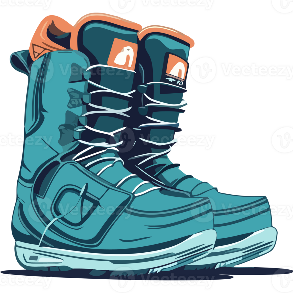 A pair of snowboard boots with orange laces png