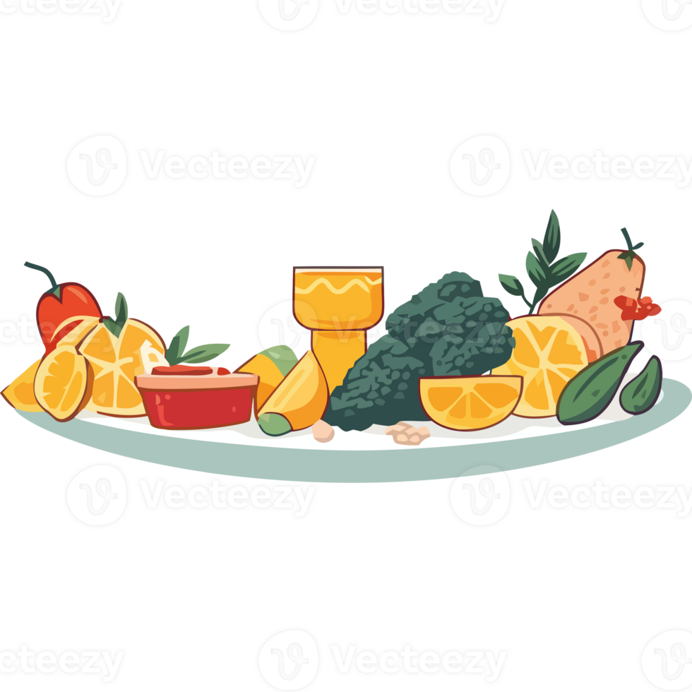 A plate with fruit and vegetables on it png