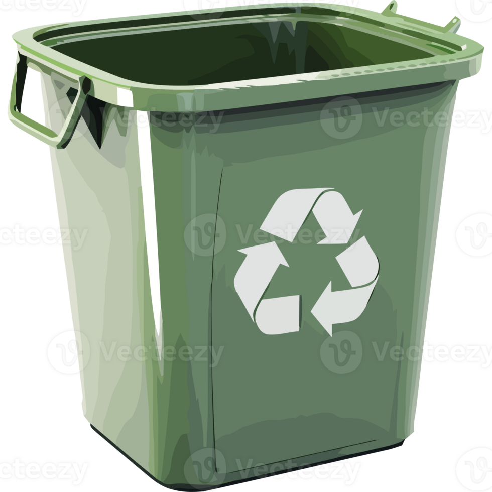 A green trash can with a white recycling symbol png