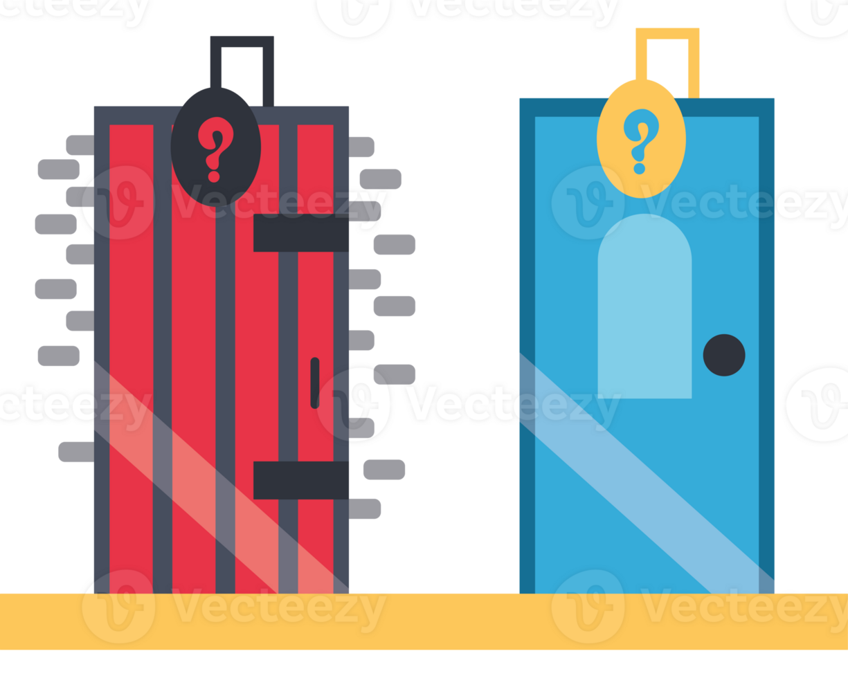 Two doors with question marks on them png