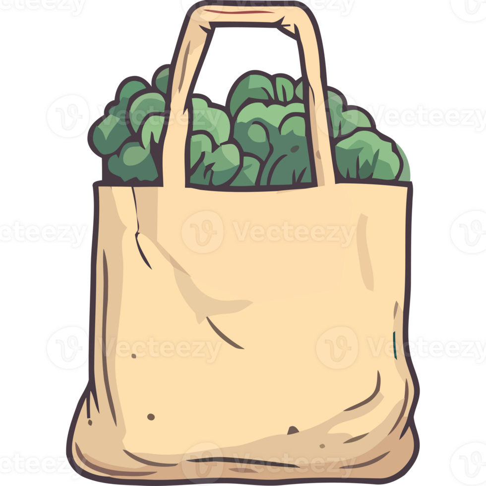 A bag full of broccoli in a paper bag png
