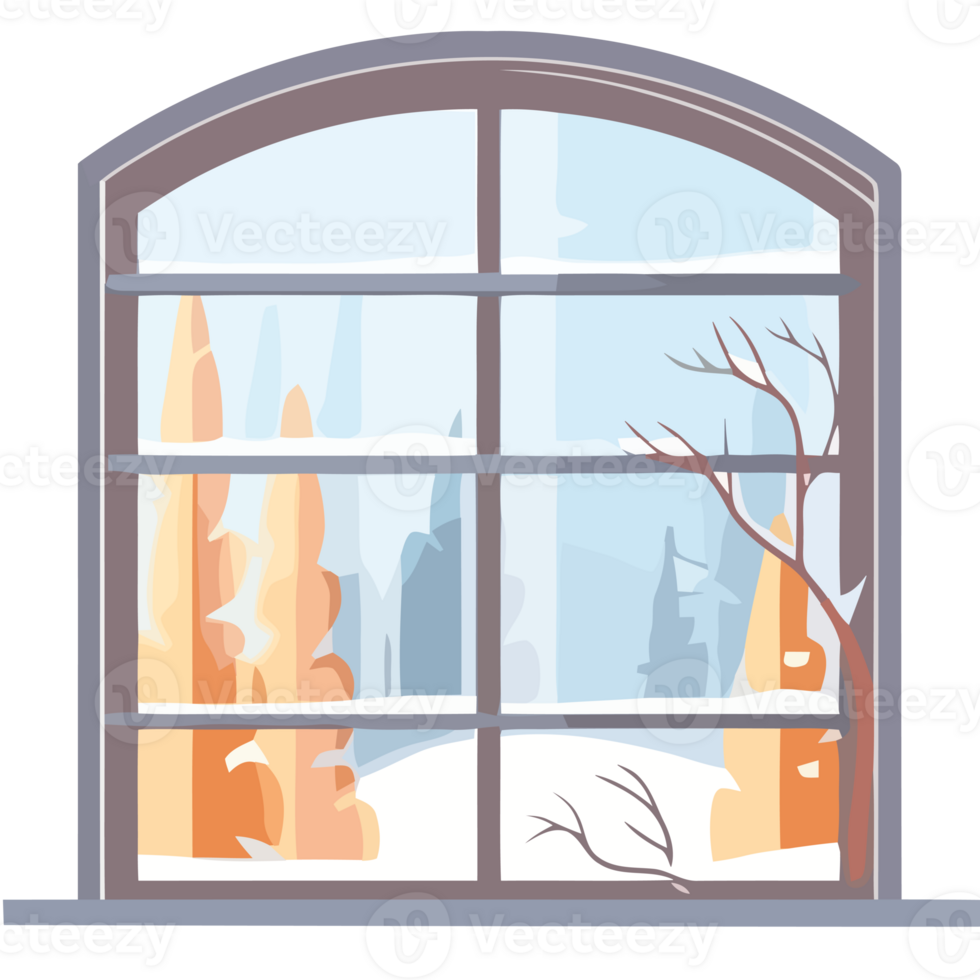 Winter window with trees and snow png