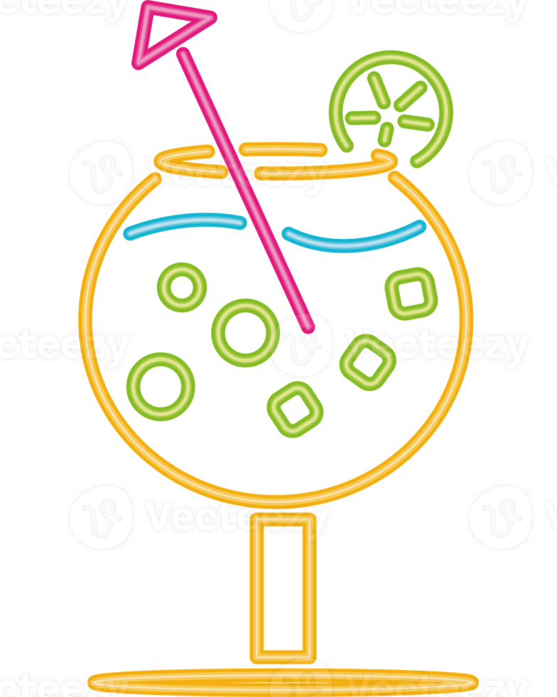 A neon cocktail with a straw and a slice of lime png