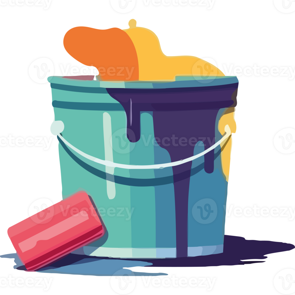 A bucket with paint and a paintbrush png