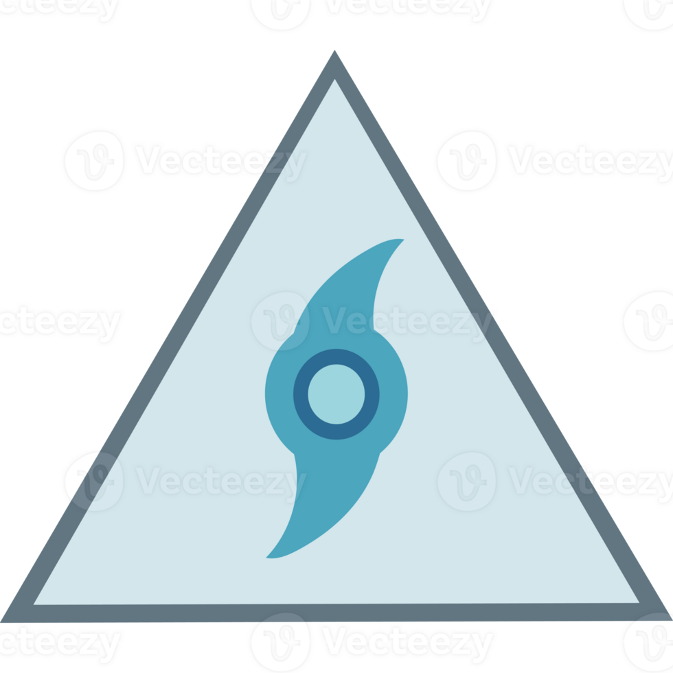 A triangle with a blue and white symbol on it png