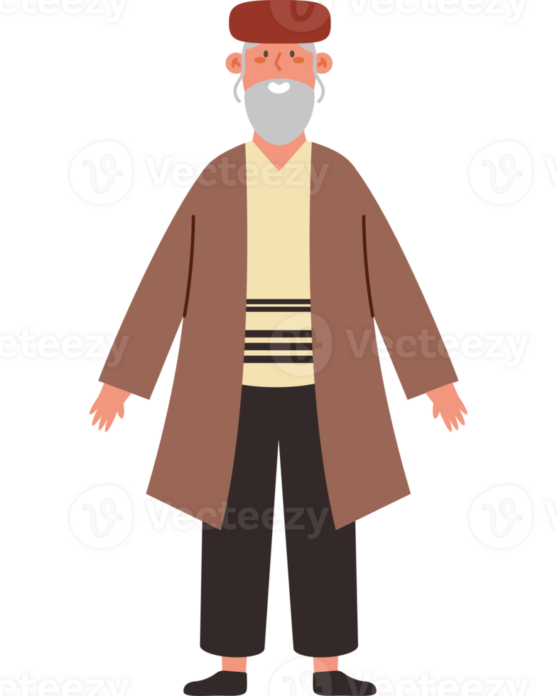 An old man in a brown coat and hat png
