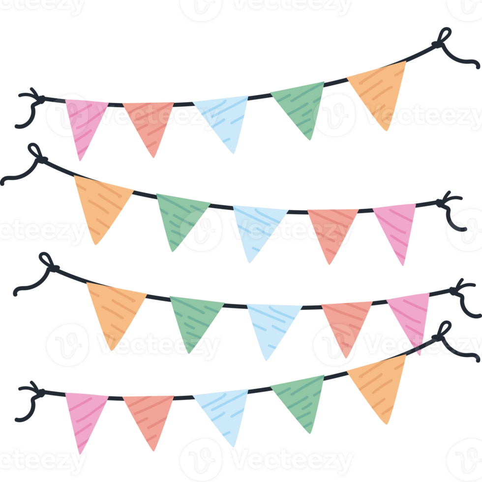 A group of colorful bunting flags hanging on a string png