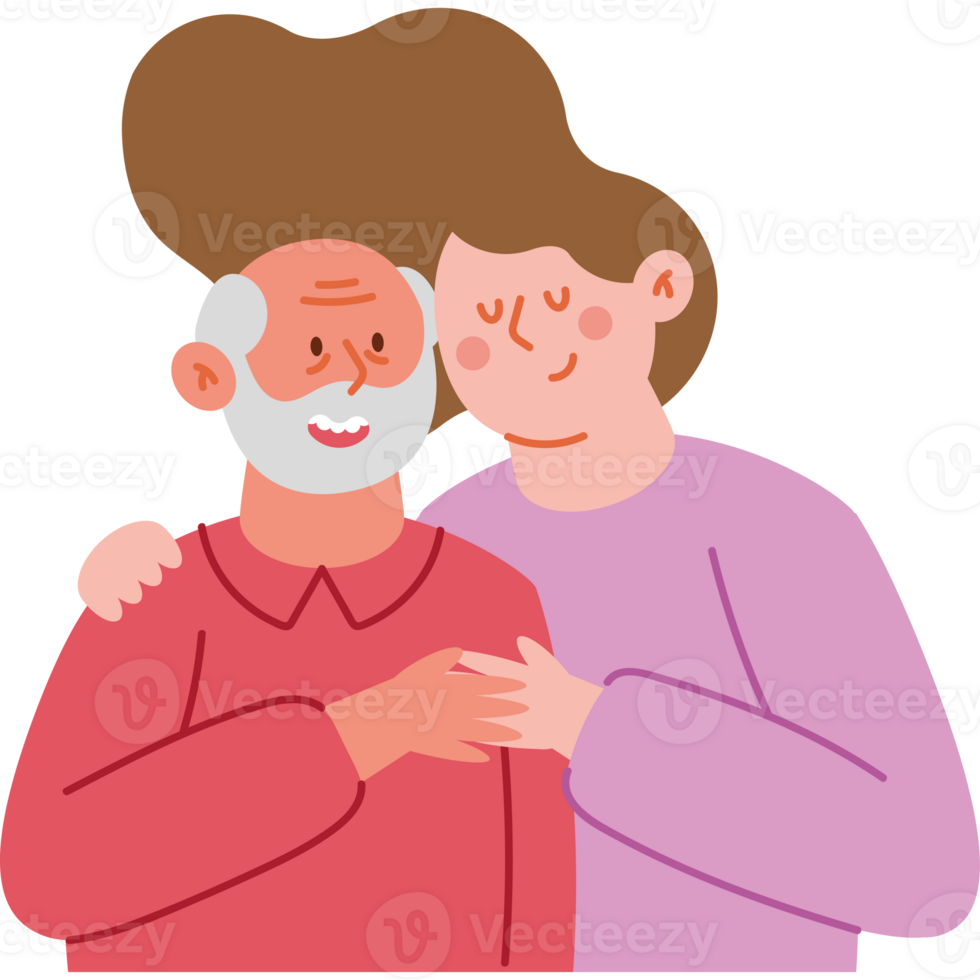 An elderly man and woman hugging each other png