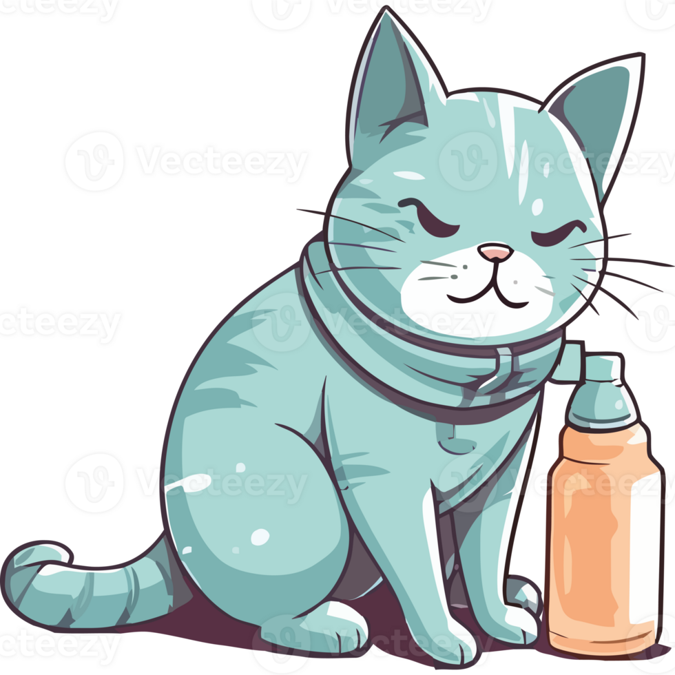 A cartoon cat with a bottle of water png
