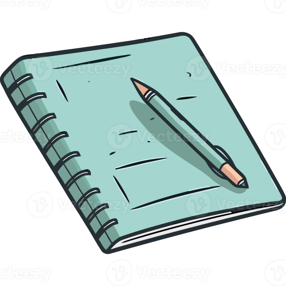 A notebook with a pen and pencil on it png