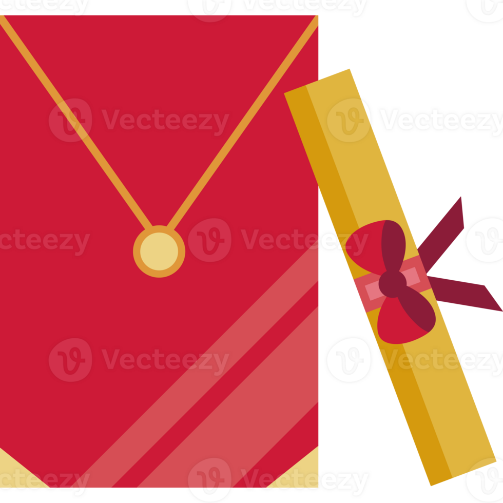 A red envelope with a gold chain and a necklace png