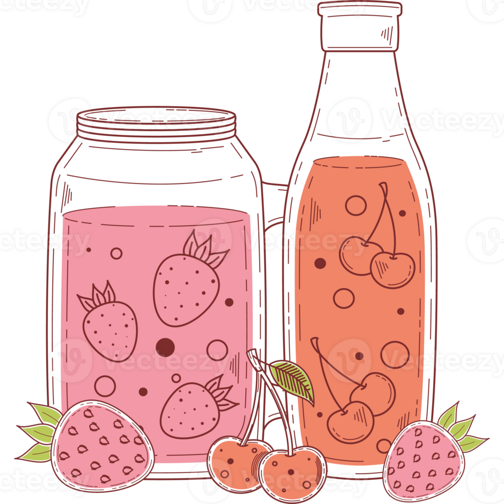 Two jars with strawberries and cherries png