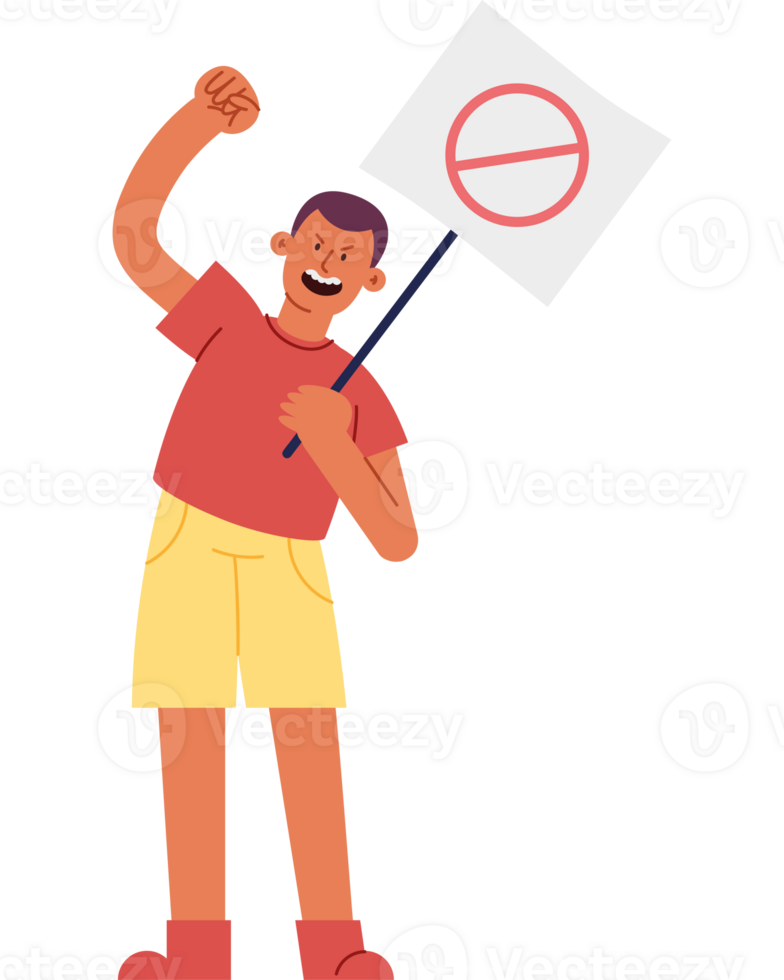A cartoon man holding a sign with a no sign png