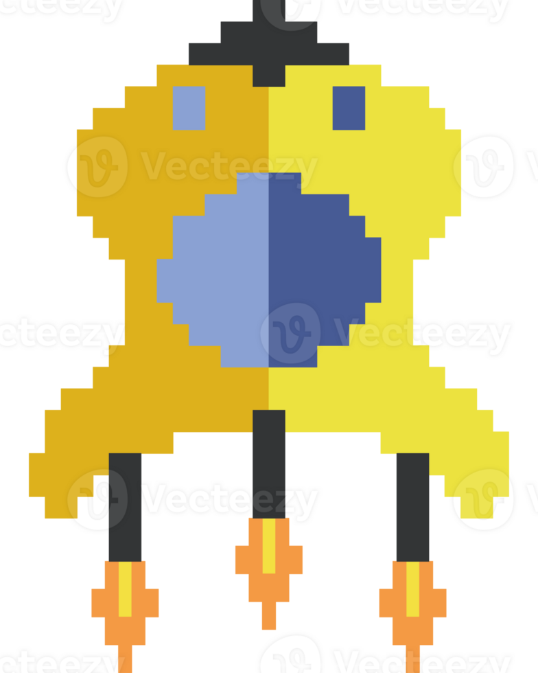 A pixel style alien with a yellow head and blue eyes png